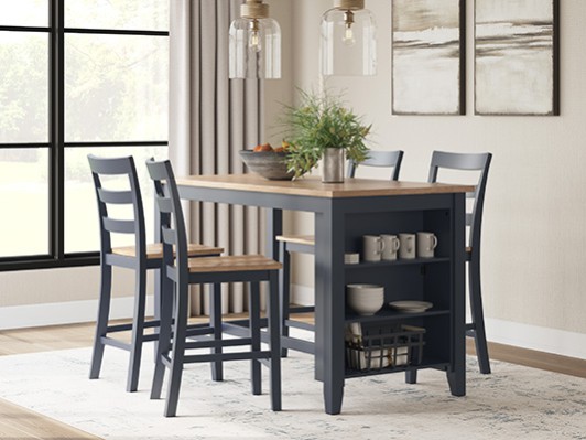 Gesthaven Blue Counter Table, 4 Barstools